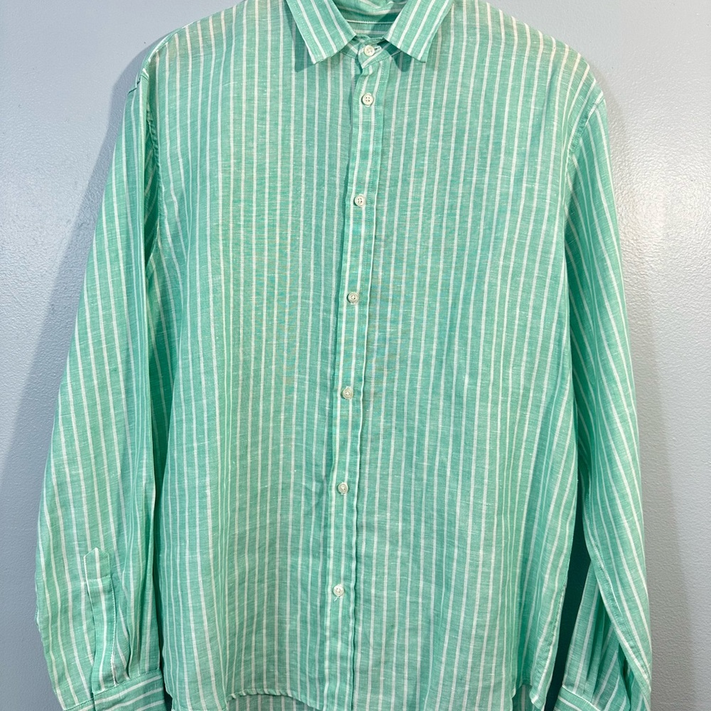 FRANK & EILEEN Green Striped Button-Up Shirt SISE M